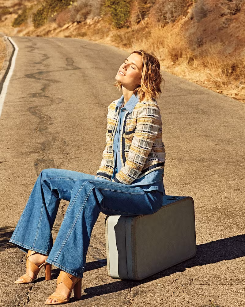 Veronica Beard Santiago Button-Front Combo Tweed & Denim Jacket