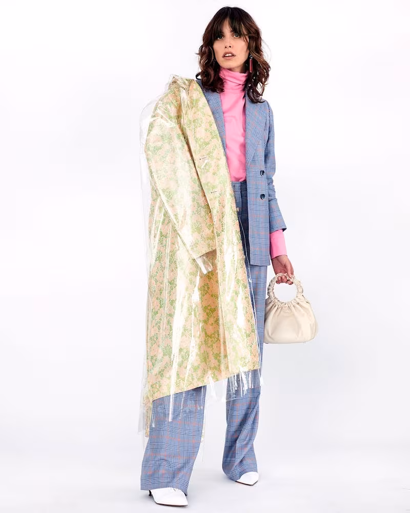 CALVIN KLEIN 205W39NYC Coated-Overlay Floral-Jacquard Coat