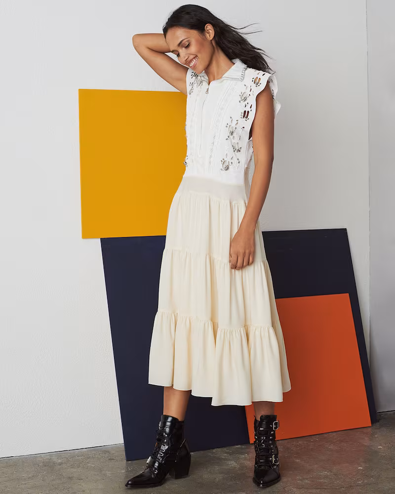 Chloé Broderie Anglaise Silk Cady Victorian-Style Midi Dress