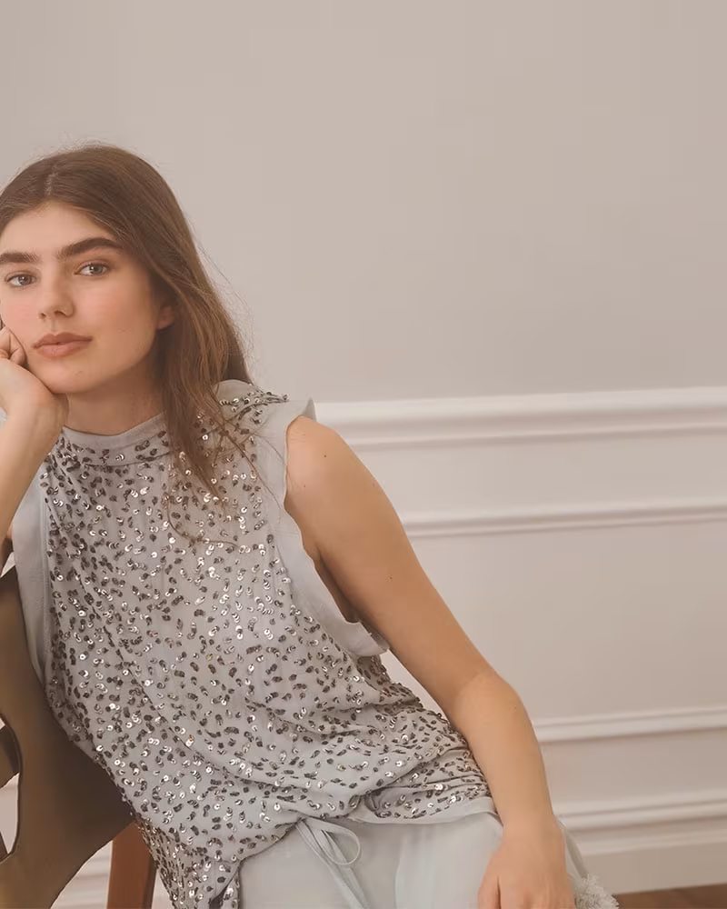 Chloé Sequined Chiffon Drawstring Top