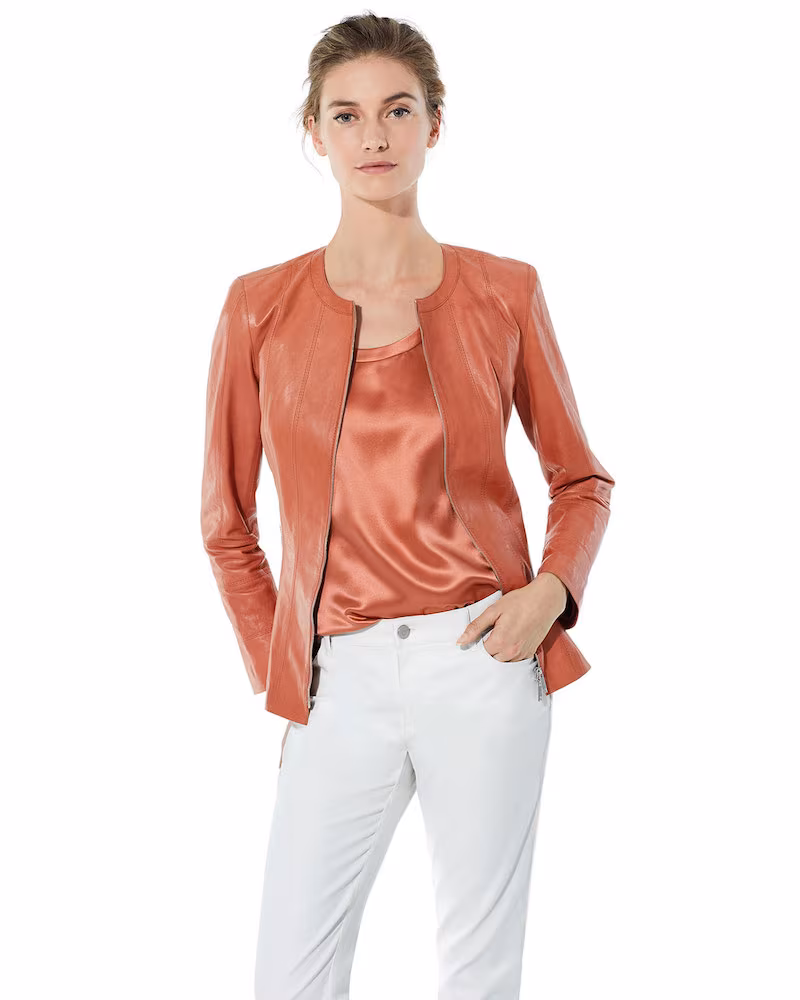 Lafayette 148 New York Courtney Round-Neck Leather Zip Jacket