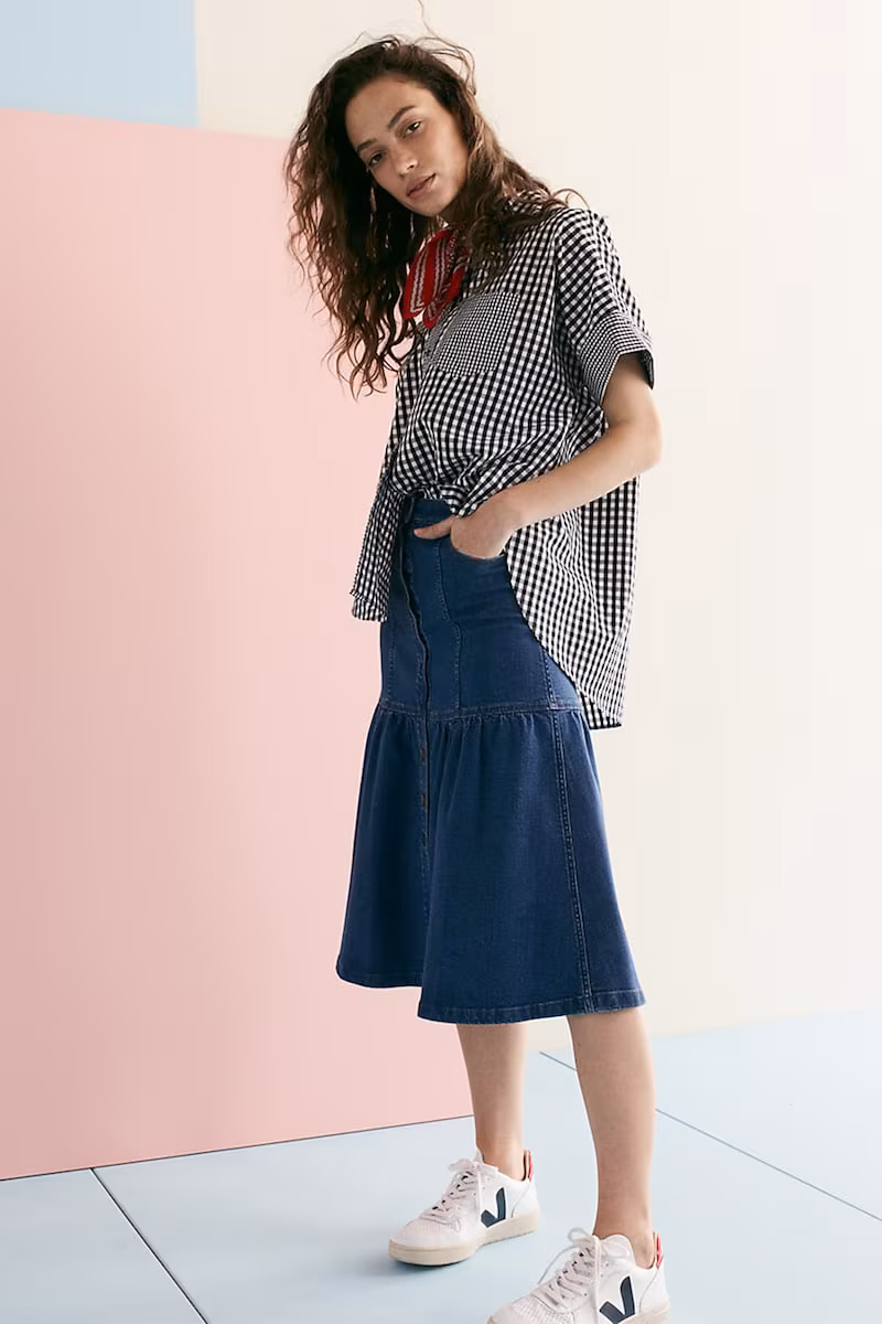 Madewell Denim Bayview Tiered Midi Skirt