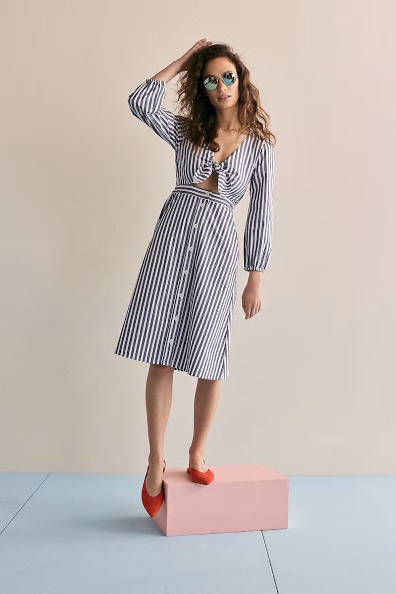 Madewell Shimmer Stripe Cutout Midi Dress