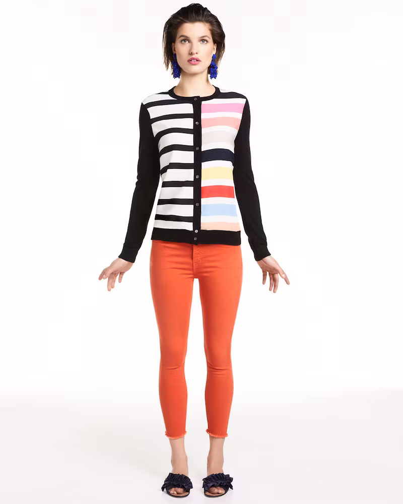 Neiman Marcus Cashmere Collection Cashmere Contrast-Stripe Cardigan
