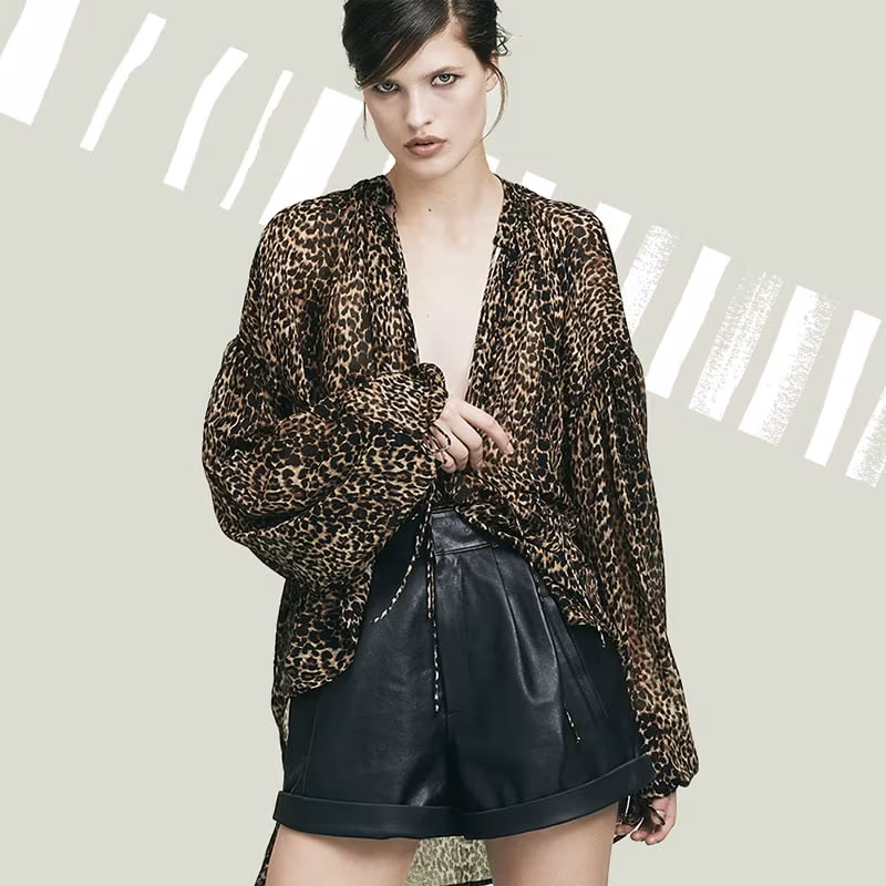Saint Laurent Leopard Print Peasant Top