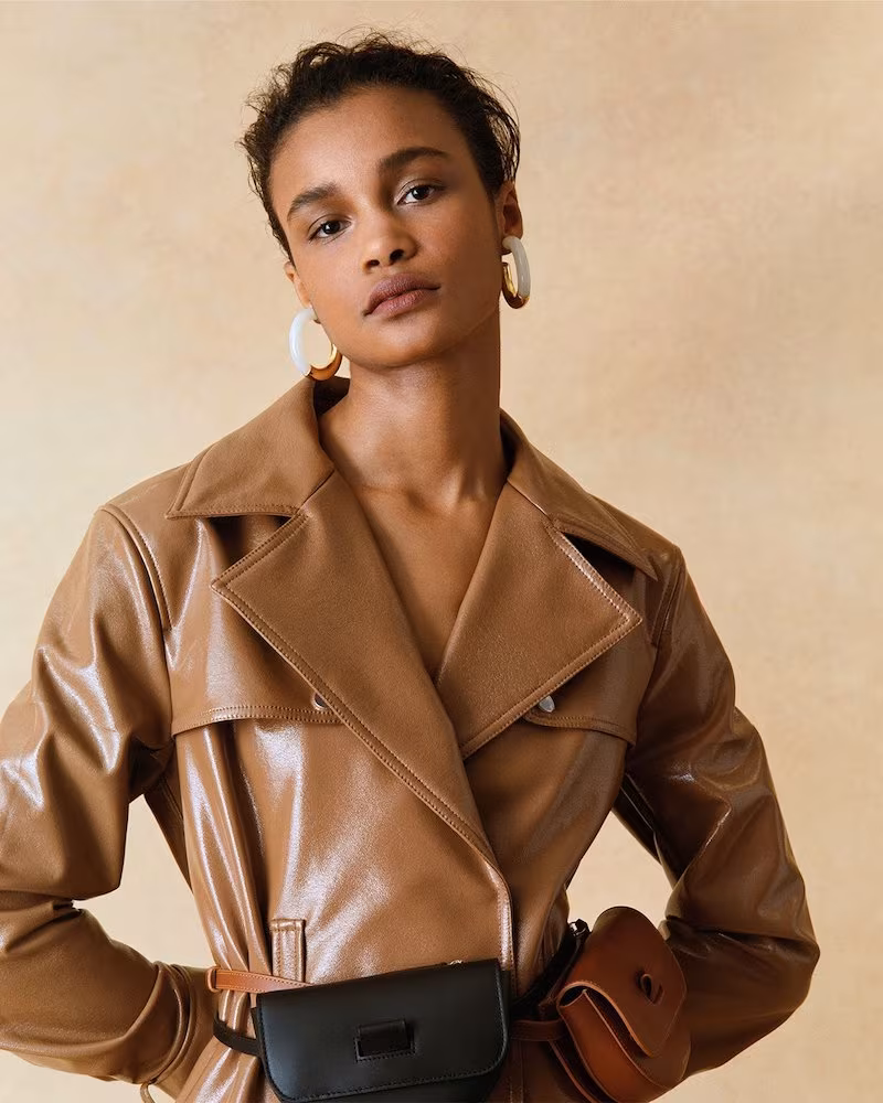 Diane von Furstenberg Contrast-Belt Vinyl Trench Coat