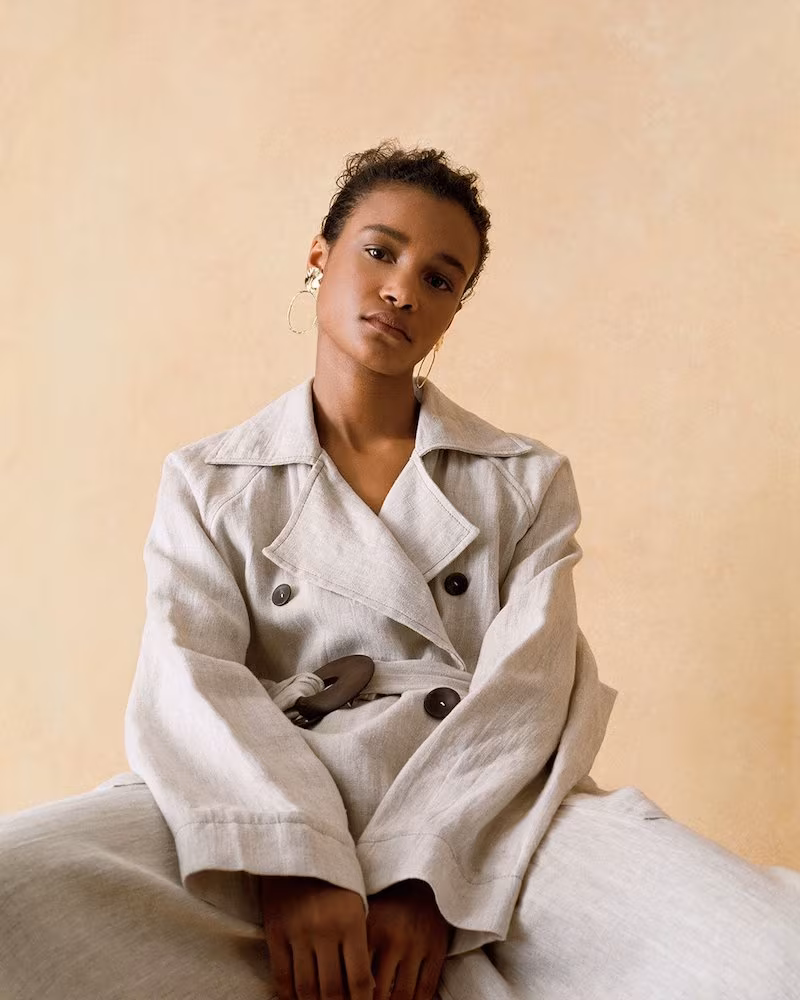 Isa Arfen Double-Breasted Linen Trench Coat