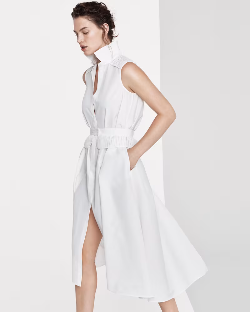 Loro Piana Gayle Luxury Cotton Silk Sleeveless Shirtdress