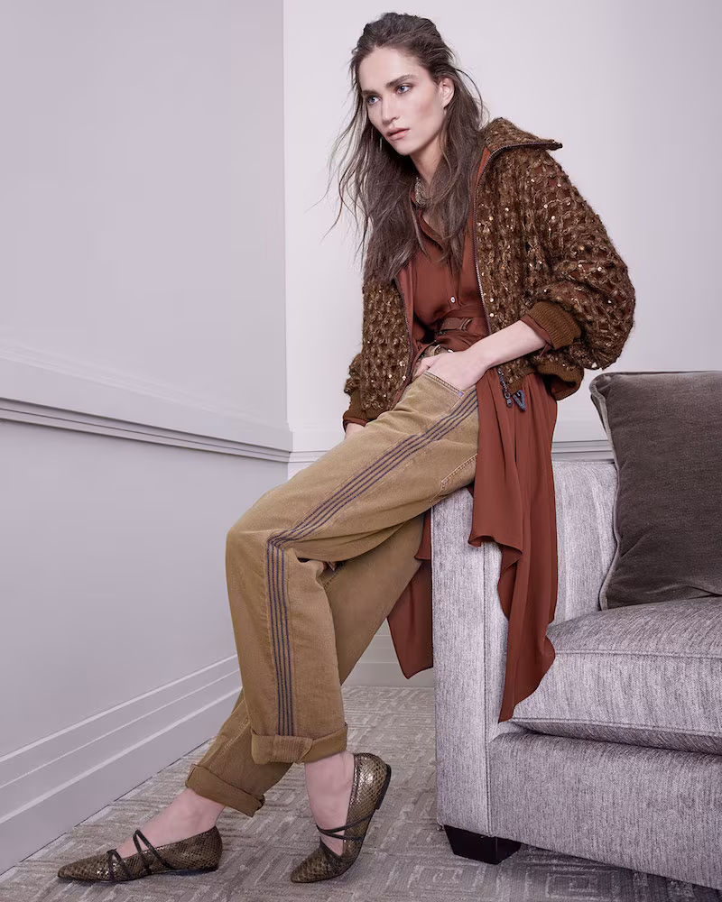 Brunello Cucinelli Long-Sleeve Button-Down Silk Tunic with Wrap Belt & Leather Closure