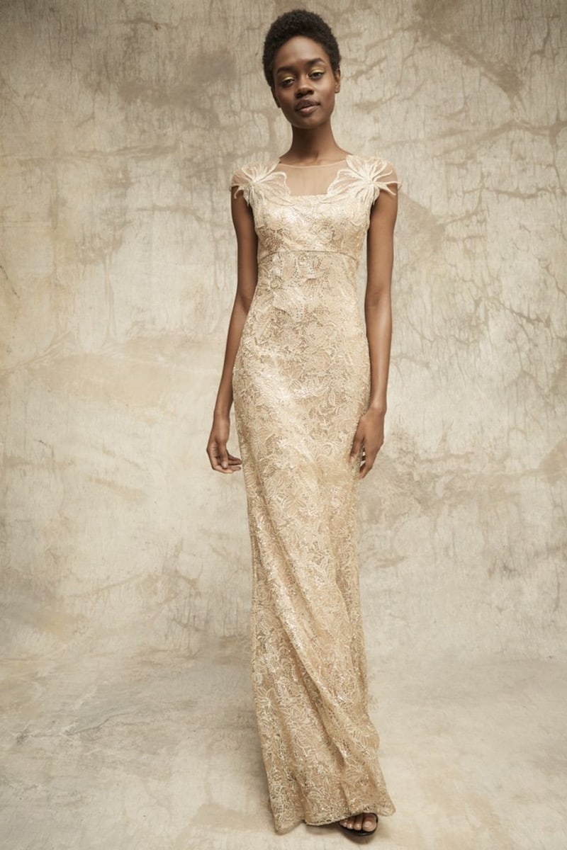 David Meister Sequin Floral Gown