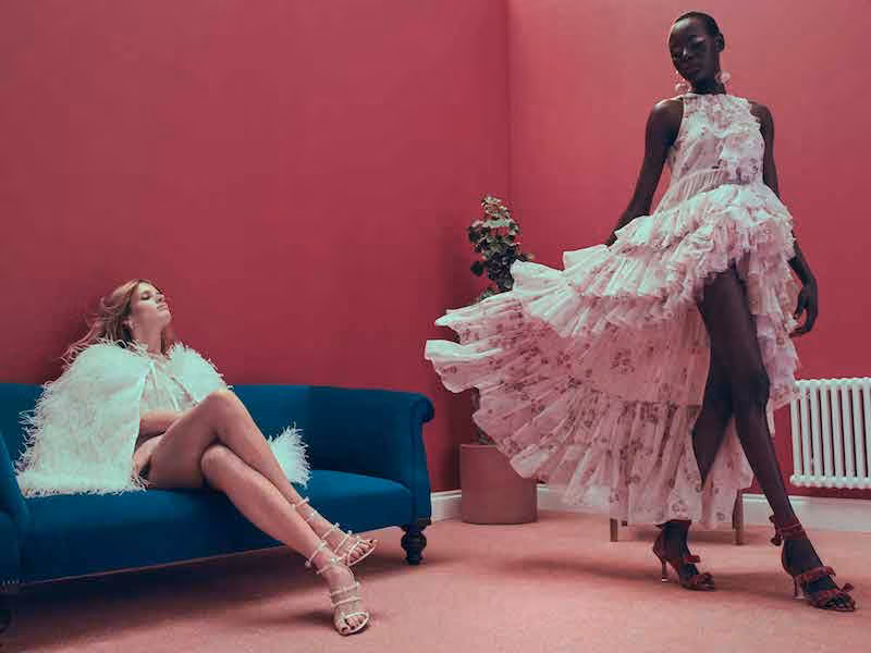 Giambattista Valli Floral-Print Ruffle-Trimmed Silk Gown