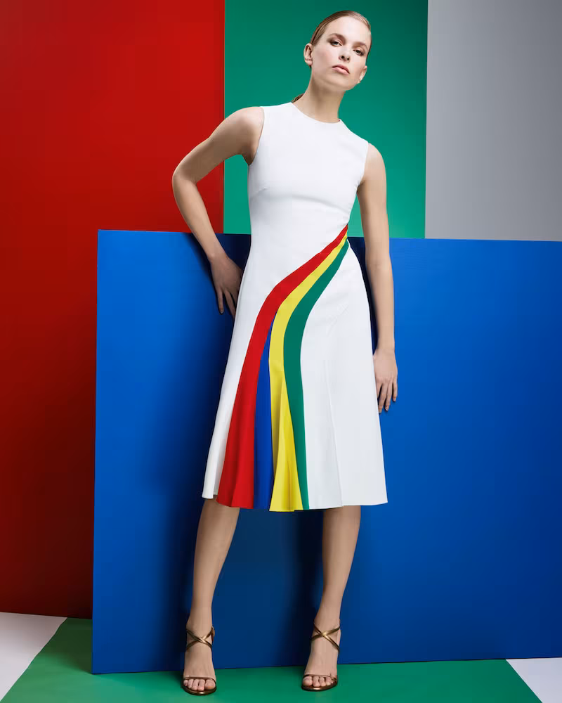 Ralph Lauren Collection Celesse Sleeveless Rainbow Stripe Fit-and-Flare Dress