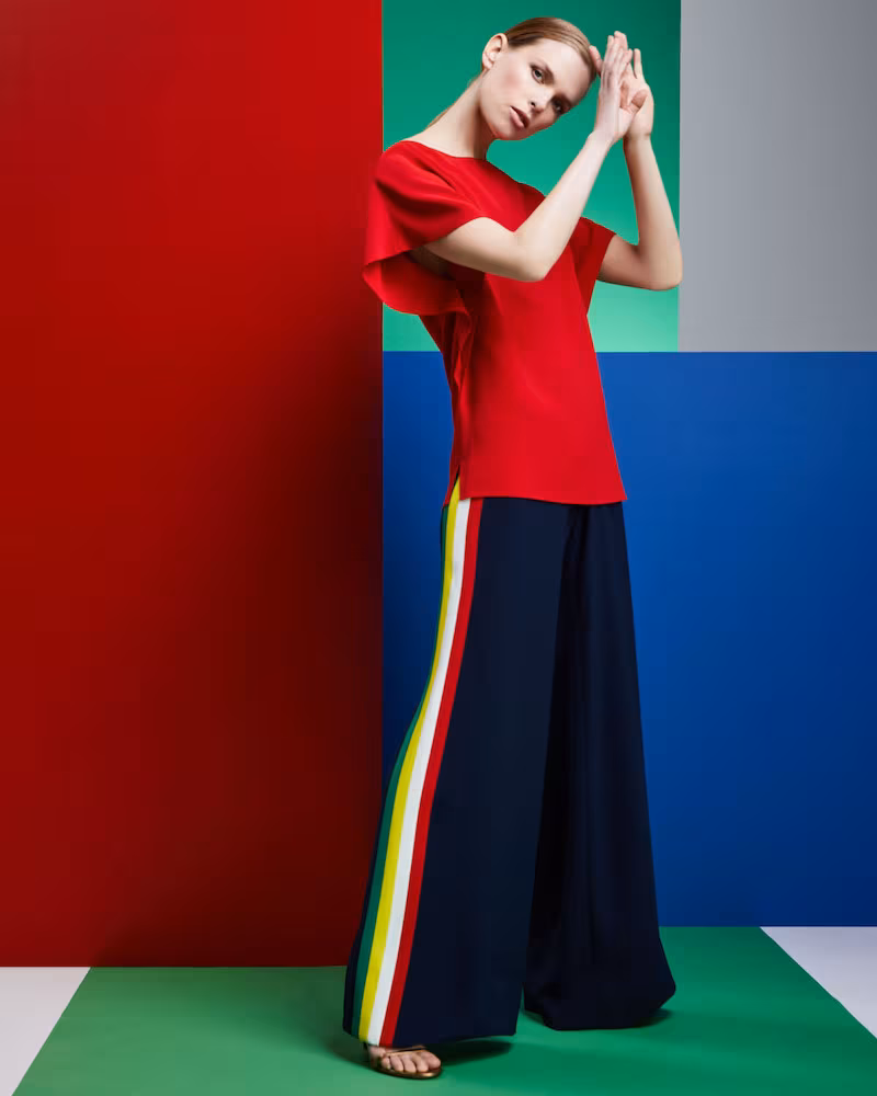 Ralph Lauren Collection Daria Wide-Leg Crepe Cady Pants withSide Stripes