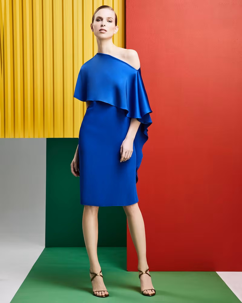 Ralph Lauren Collection Diane One-Shoulder Satin Back Crepe Sheath Dress