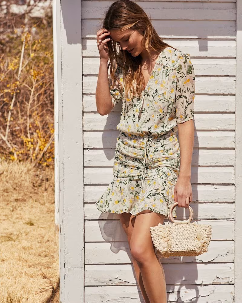 Veronica Beard Dakota Daisy-Print Silk Flounce Dress