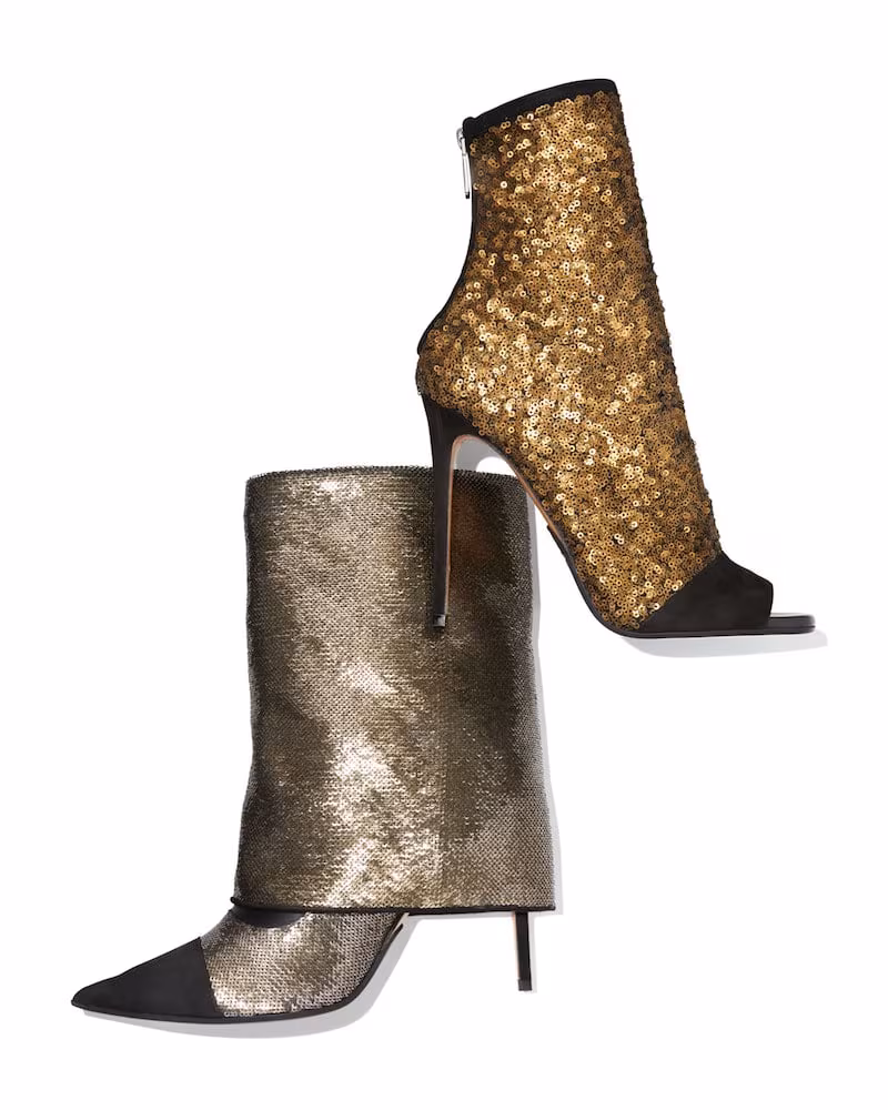 Balmain Bicolor Sleeve Glitter Mid-Calf Boot