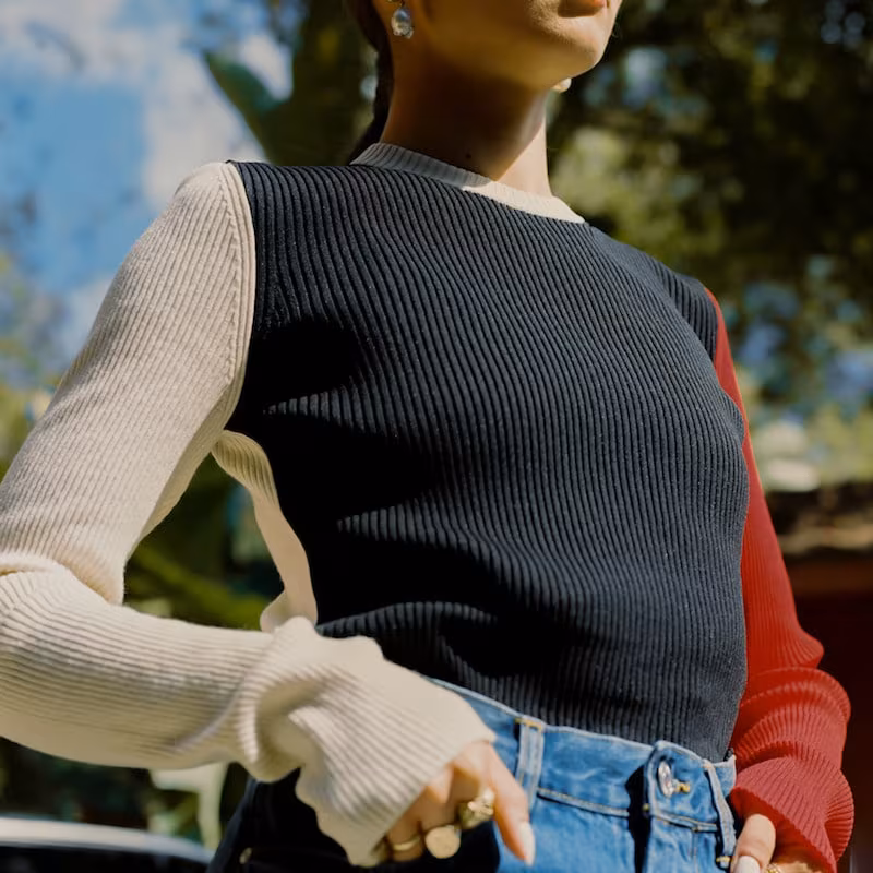 CALVIN KLEIN 205W39NYC Black & Ecru Colorblock Sweater
