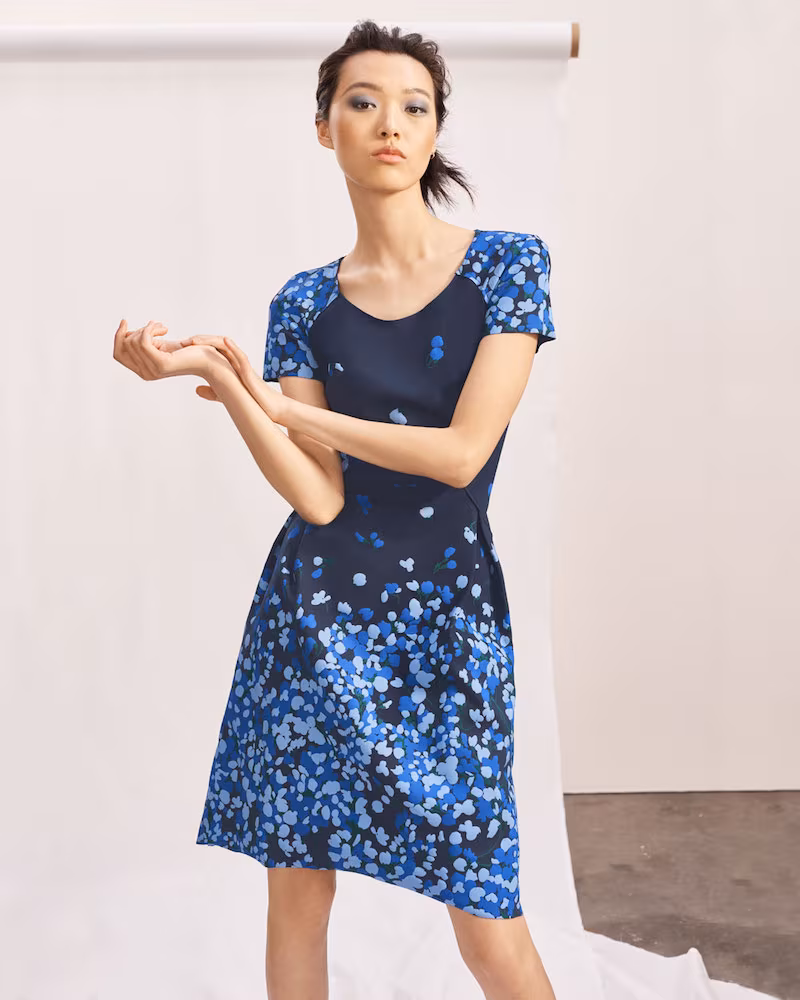 Carolina Herrera Floral Short-Sleeve Stretch Dress