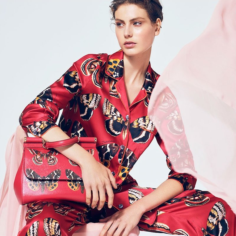 Dolce & Gabbana Charmuse Butterfly-Print Satin Pyjama Shirt