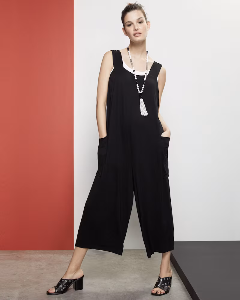 Eileen Fisher Wide-Strap Cropped Viscose Jersey Jumpsuit