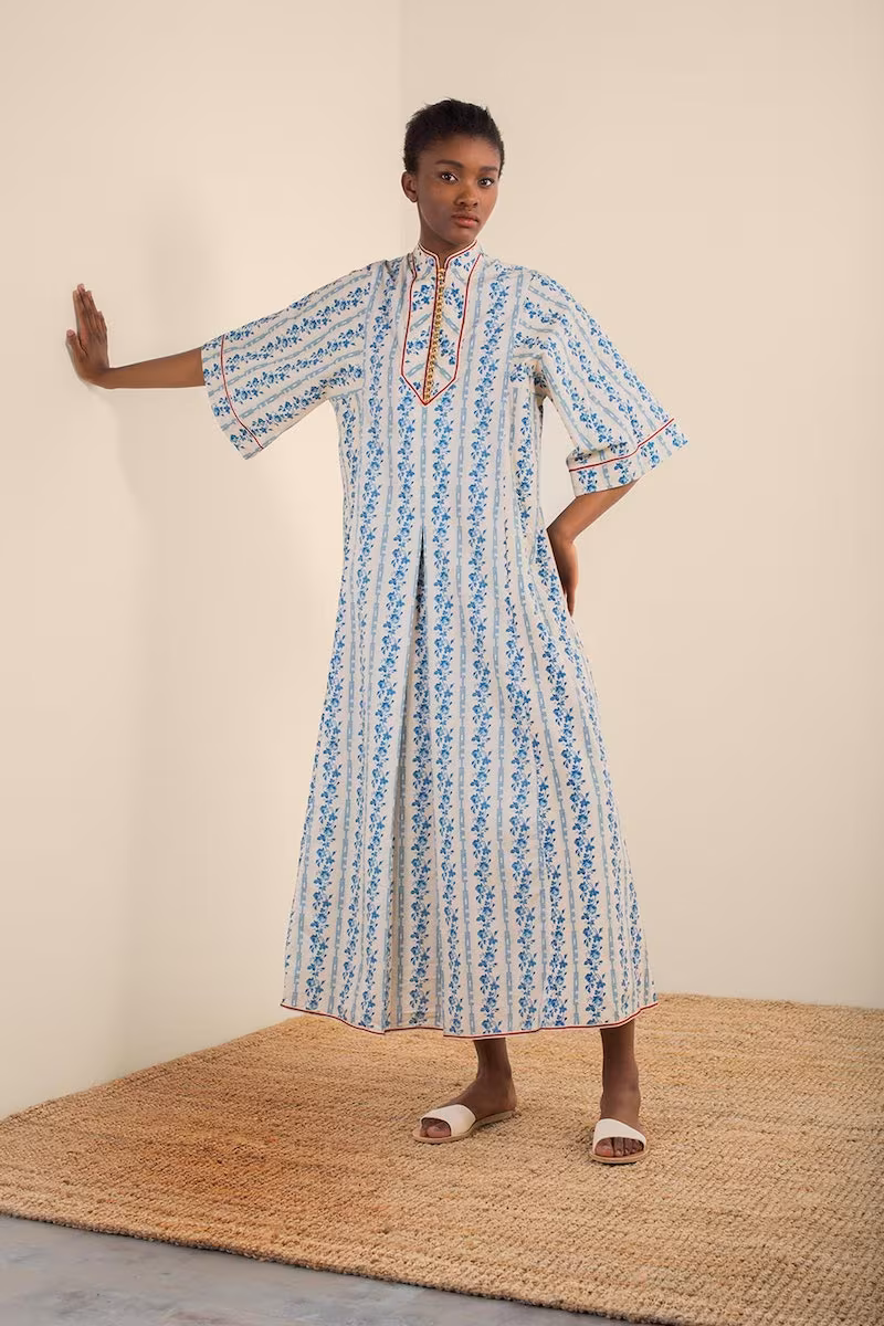 Gucci Rosebud-Print Cotton-Poplin Kaftan Dress