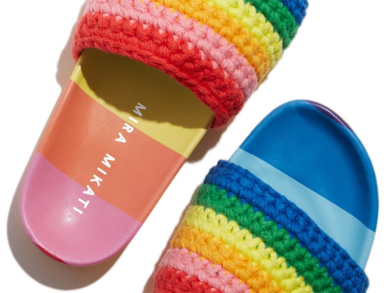 Mira Mikati Rainbow-Striped Knit Slide Sandals