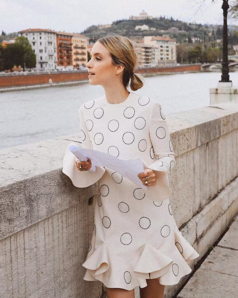 Valentino Long-Sleeve Beaded-Dot Crepe Couture Dress With Ruffle-Hem