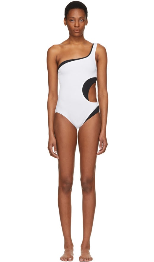 Proenza Schouler - White And Black Layered One Shoulder Swimsuit