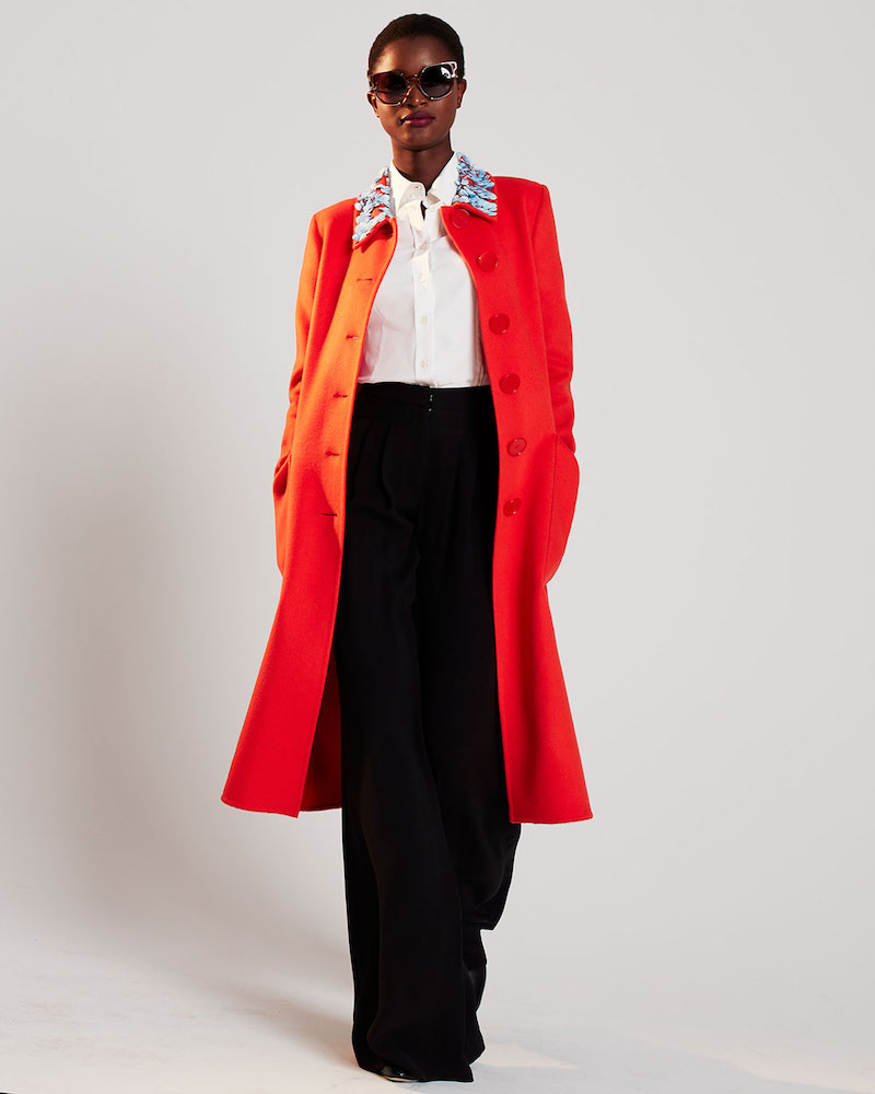 Carolina Herrera Button-Front Embroidered-Collar Wool-Cashmere Coat
