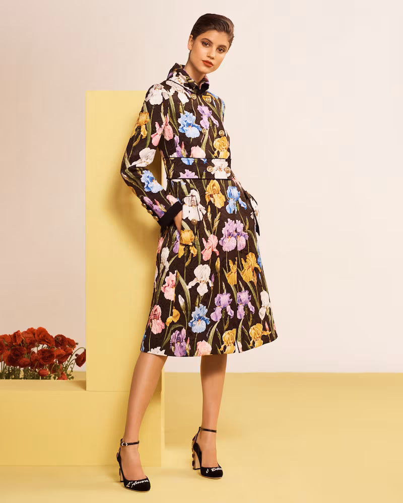 Dolce & Gabbana Iris-Print Brocade Coat