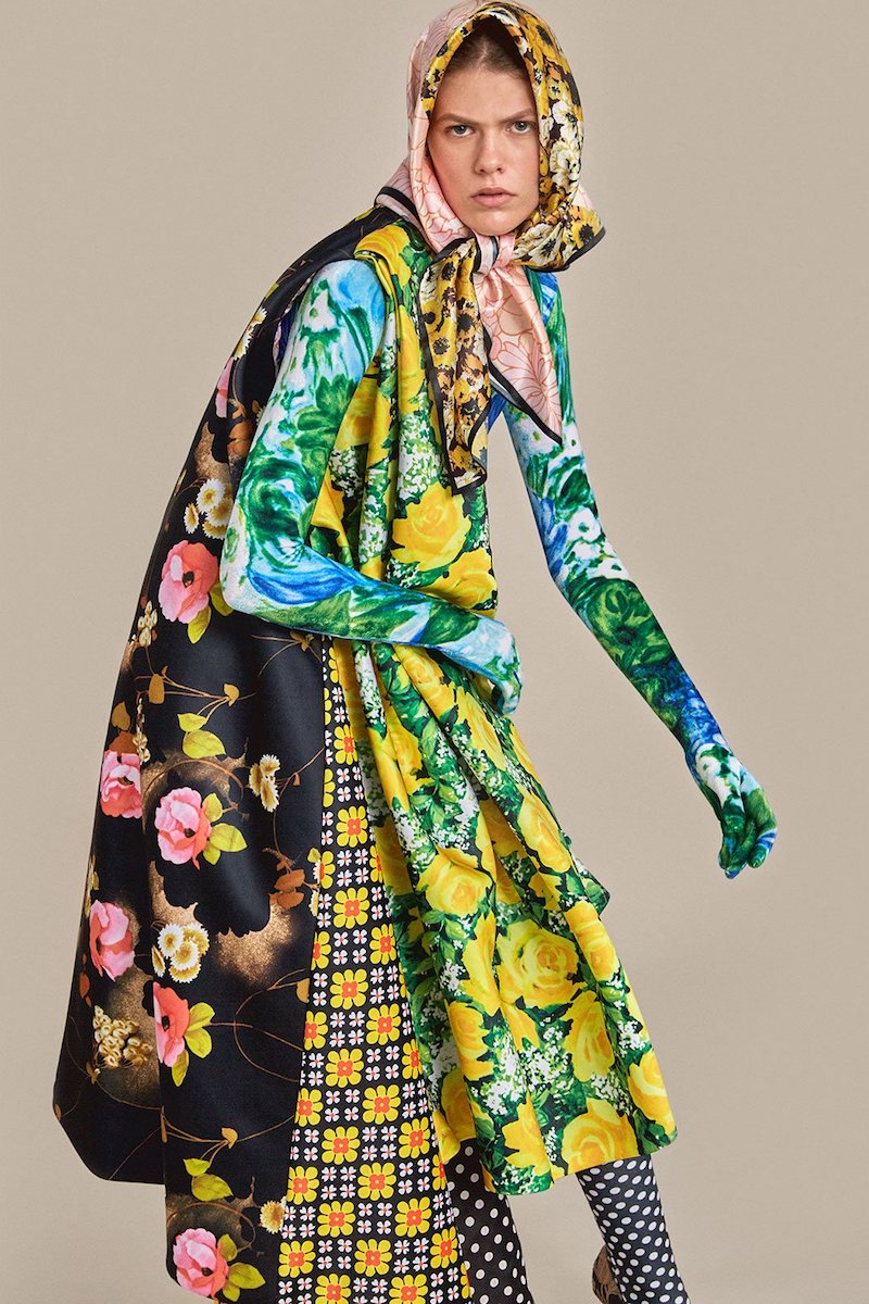 Richard Quinn Floral-Print High-Neck Velvet Top
