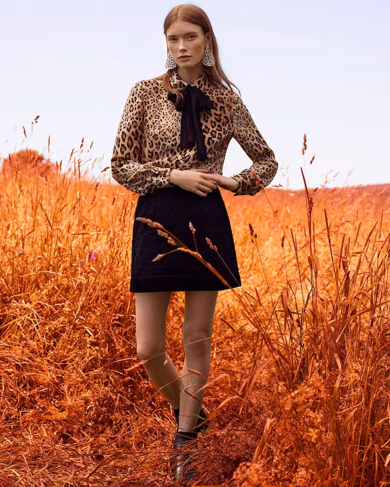 FRAME Cheetah-Print Button-Front Silk Top with Long Cuffs