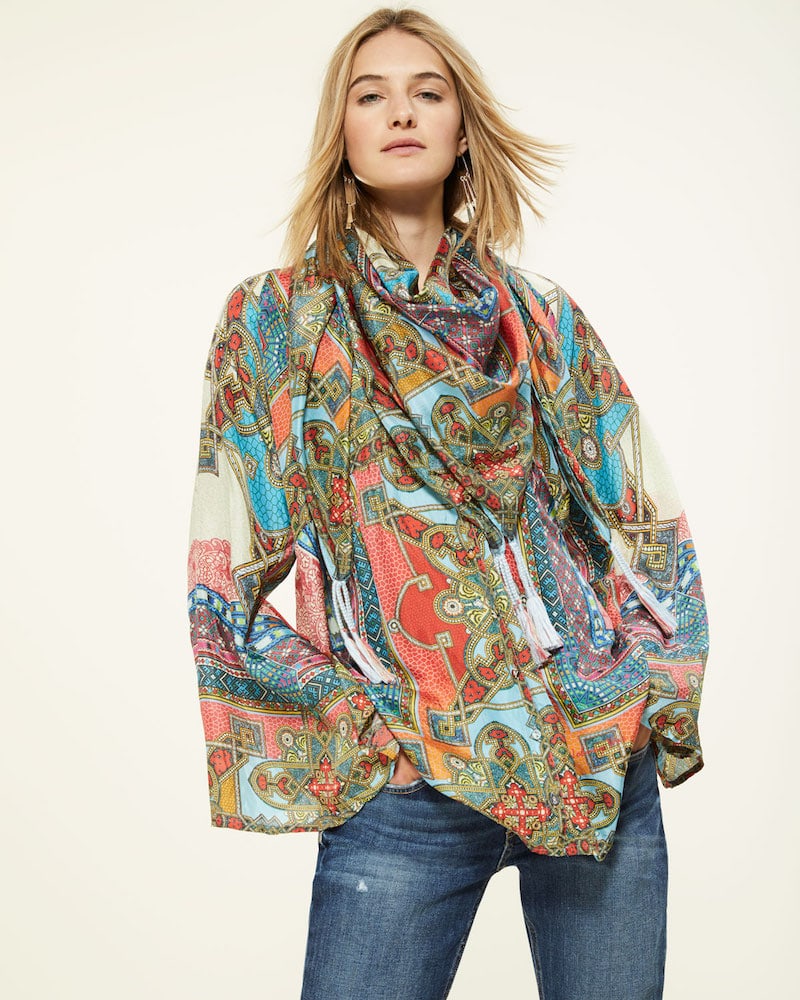 Johnny Was Afterglow Button-Front Silk Tunic