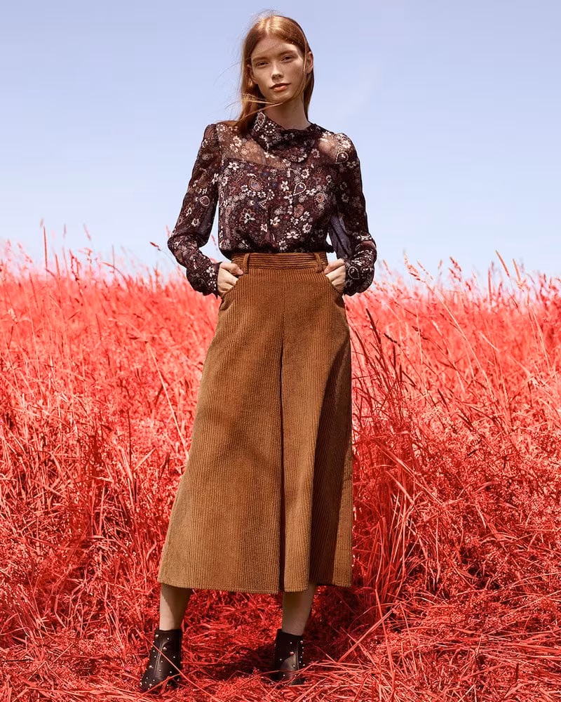 See by Chloe Printed Long-Sleeve High-Neck Blouse