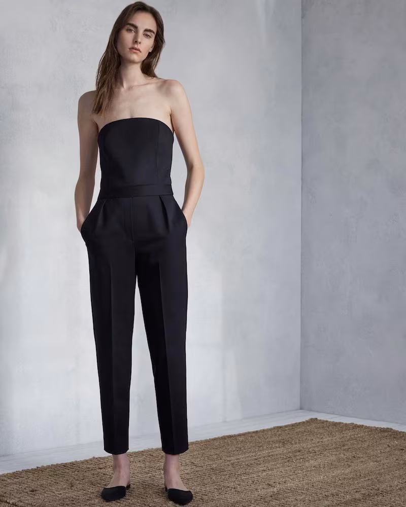 Theory City Strapless Tux Wool Skinny-Leg Jumpsuit