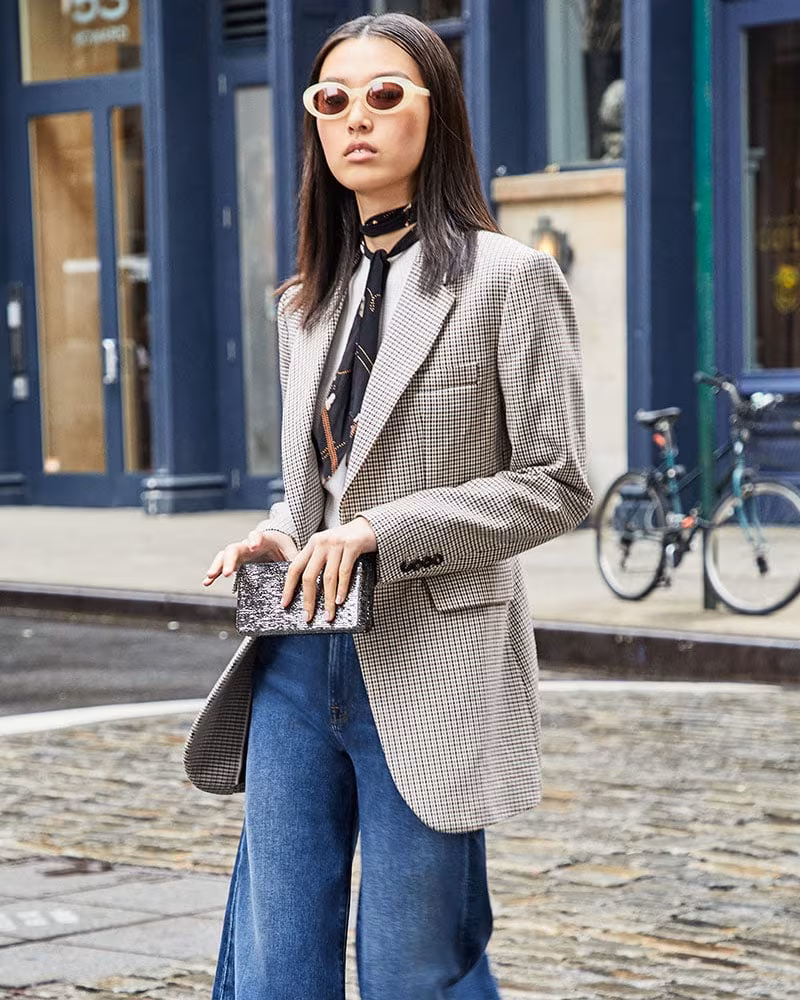 Theory Super-Cinch Fremont Plaid Long-Line Blazer