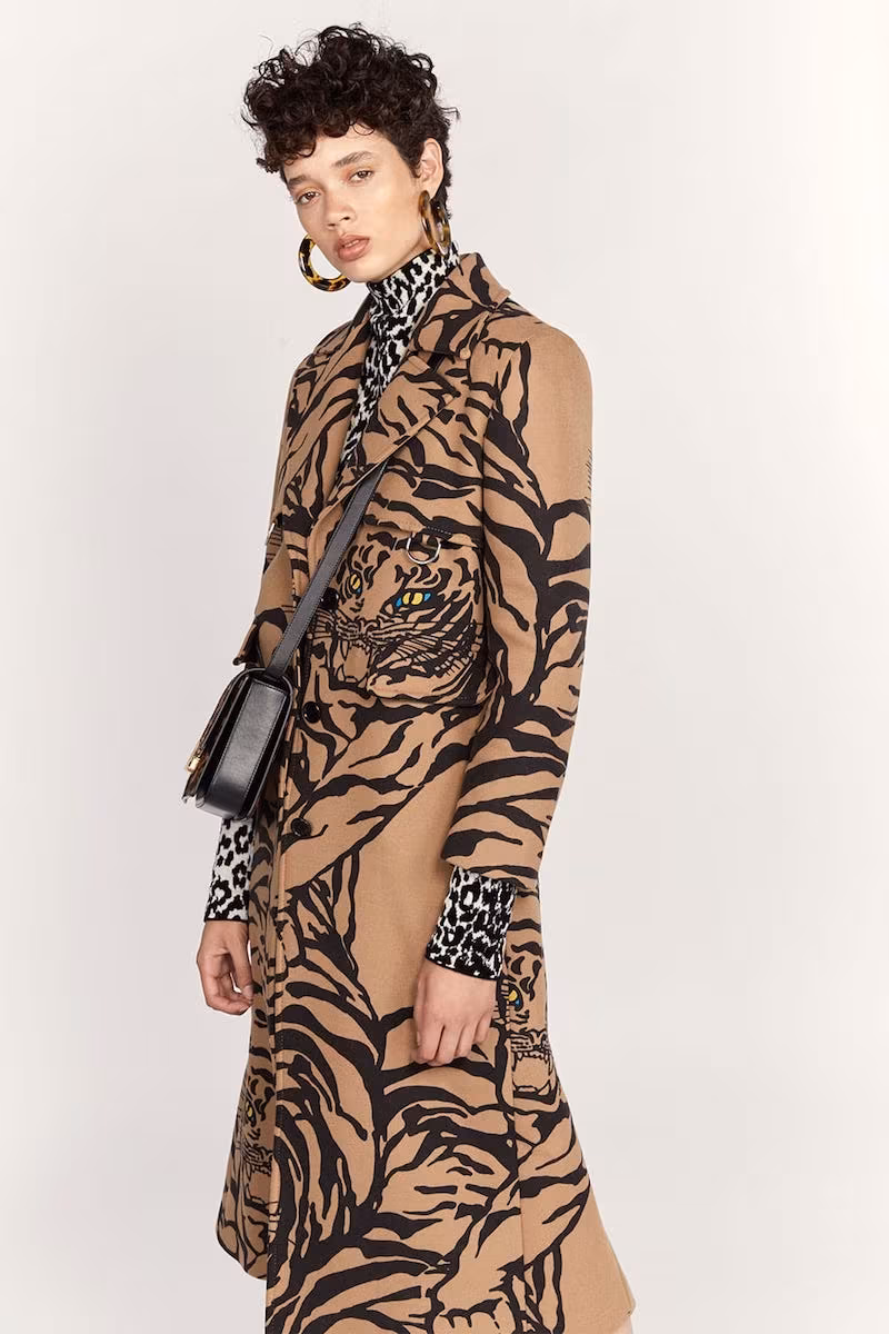 Valentino Tiger-Print Wool-Blend Trench Coat