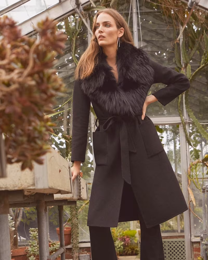 Barneys New York Fur-Trimmed Wool Belted Coat