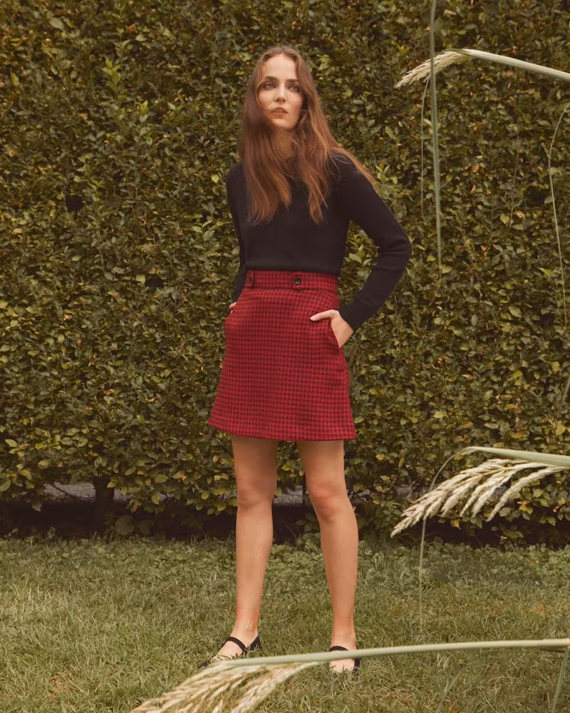 Barneys New York Houndstooth A-Line Skirt