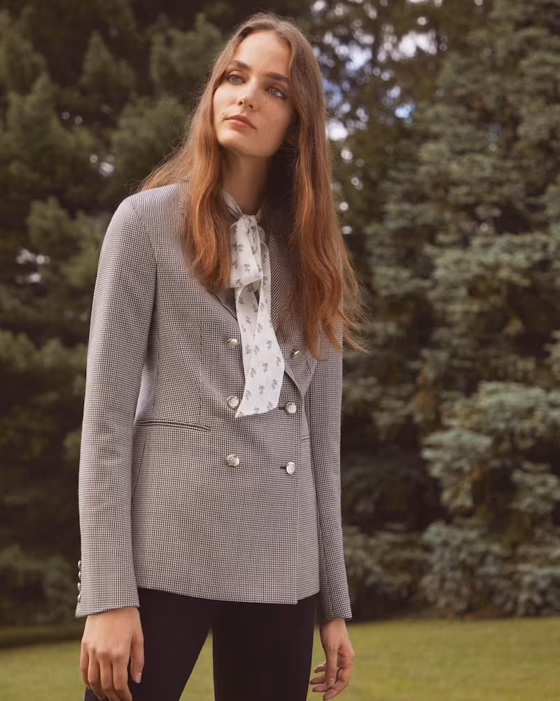 Barneys New York Houndstooth Wool-Mohair Double-Breasted Blazer