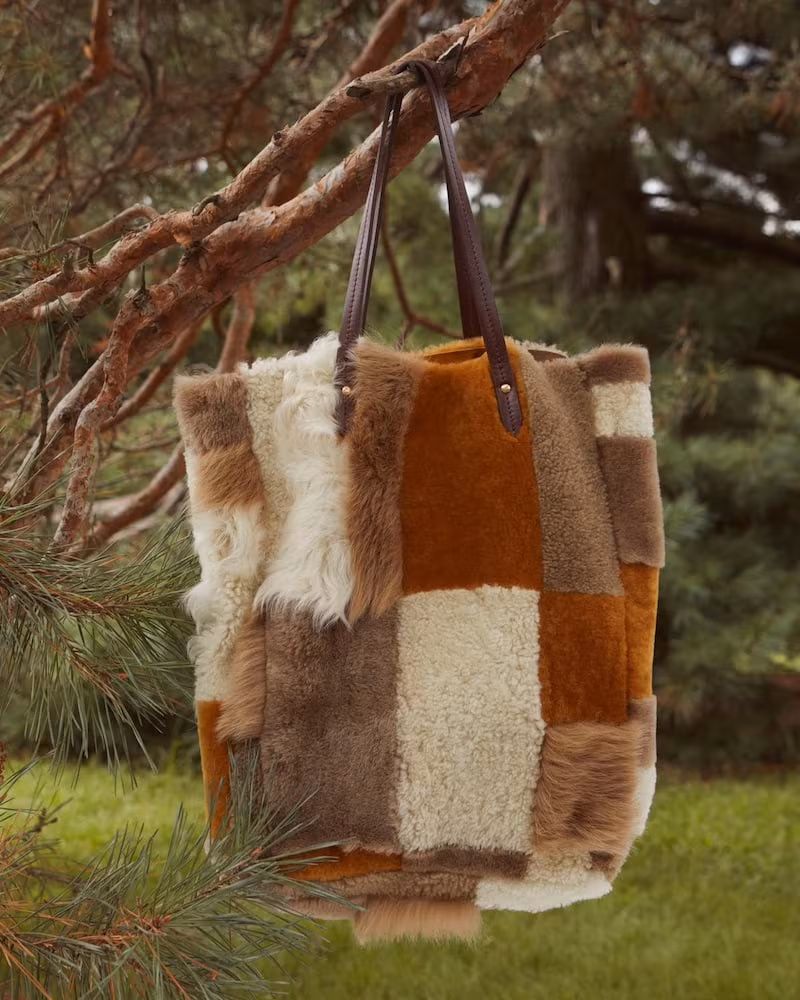 Barneys New York Shearling Patchwork Tote Bag