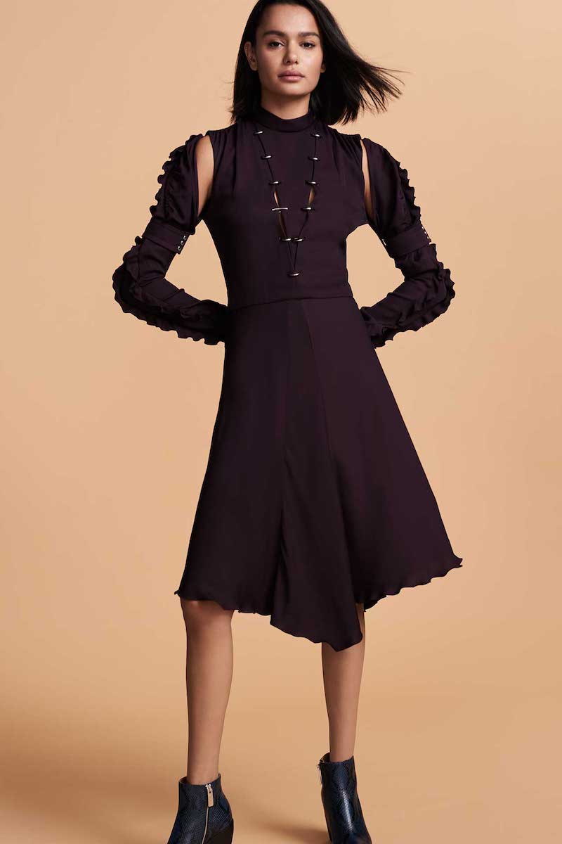 Chloé Mock-Neck Cutout-Shoulder Silk Crepe Dress