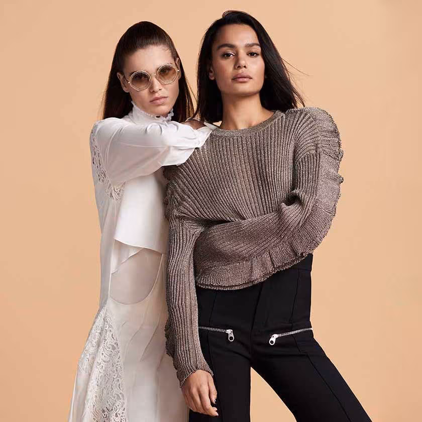Chloé Ruffle-Sleeve Metallic-Ribbed Short Sweater