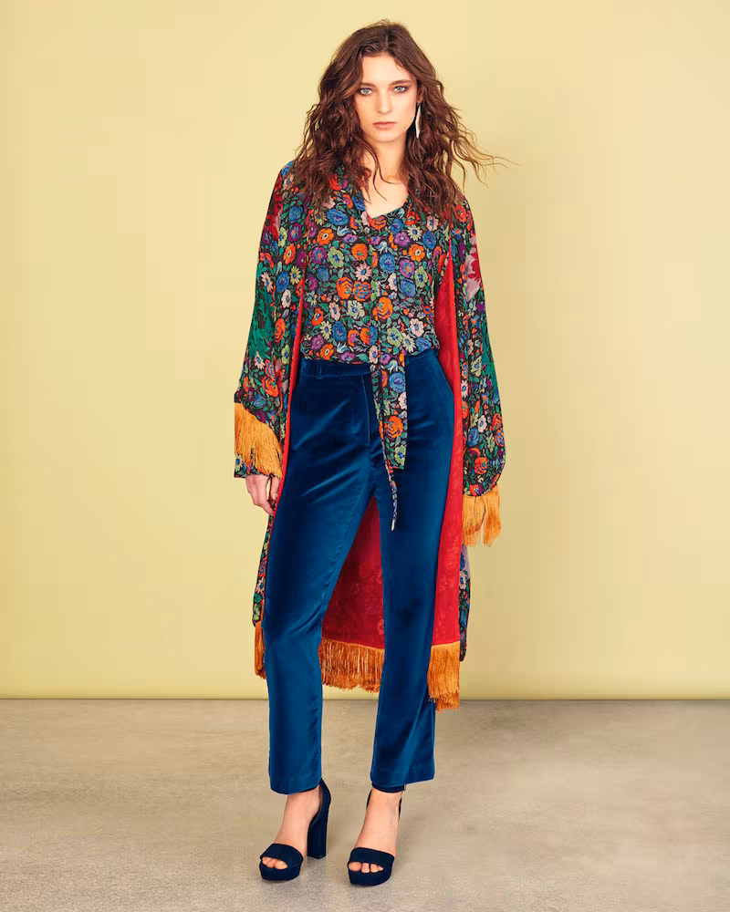 Etro Multicolor Floral-Print Fringe Robe