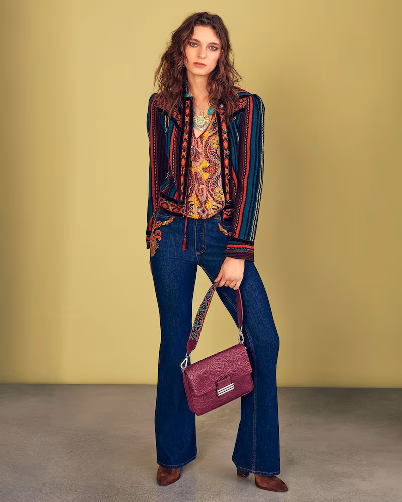 Etro Striped Cropped Jacket with Velvet Piping