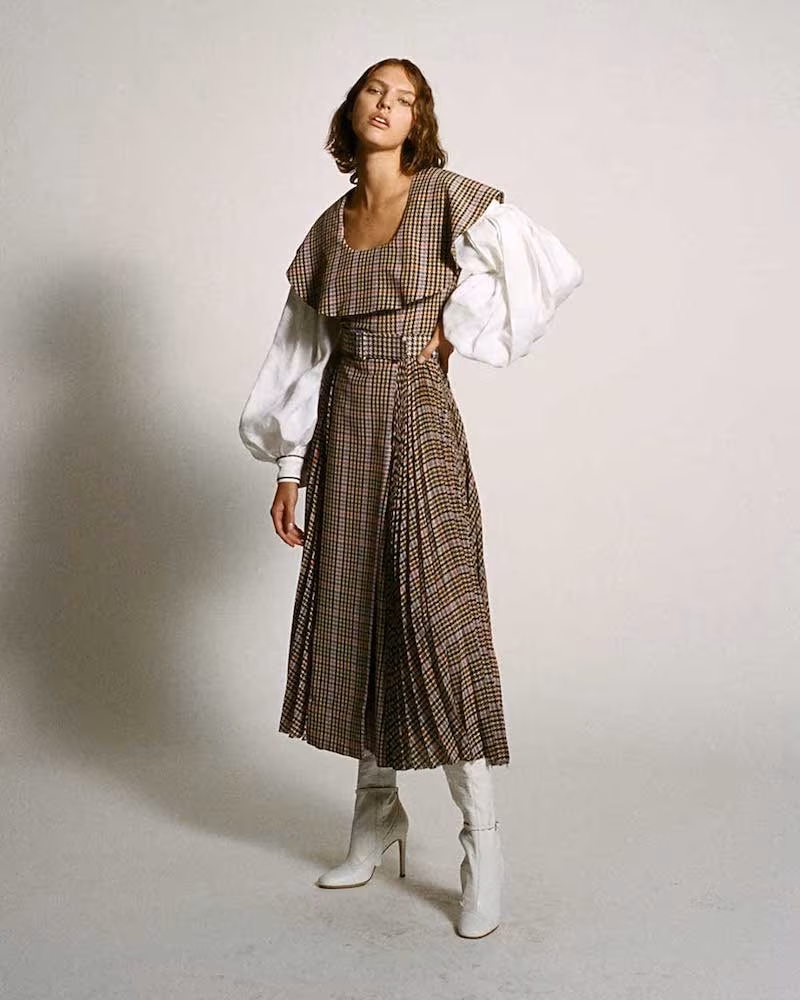 Kevin Emilia Wickstead Houndstooth Pleated Crepe Midi Dress
