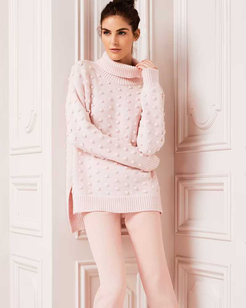 Lela Rose Dotted Turtleneck Wool-Cashmere Pullover Sweater