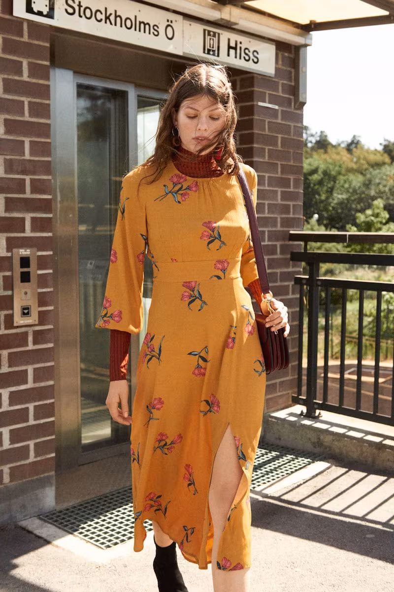 & Other Stories Printed Long Sleeve Midi Dress