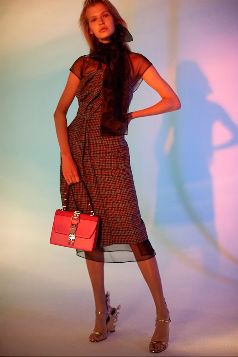 Prada Strapless Houndstooth Wool-Blend Dress