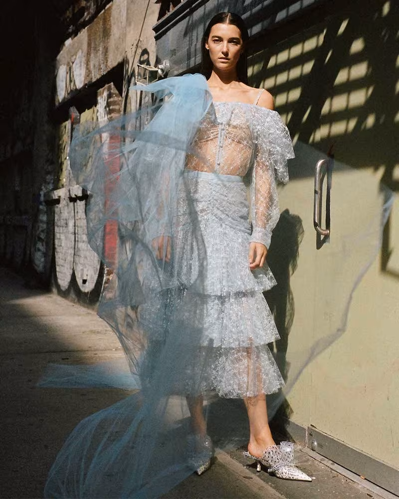 Rodarte Off-the-Shoulder Lace and Tulle Top